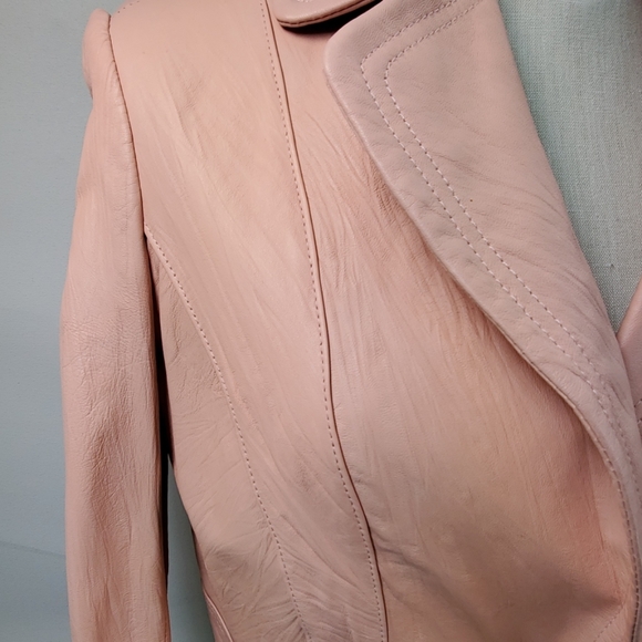 CACHE BLUSH PINK LEATHER BLAZER SIZE 4 - Picture 3 of 6
